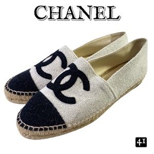 Chanel Shimmer B&W Slip On Espadrilles 41
